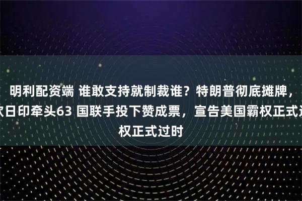 明利配资端 谁敢支持就制裁谁？特朗普彻底摊牌，中欧日印牵头63 国联手投下赞成票，宣告美国霸权正式过时